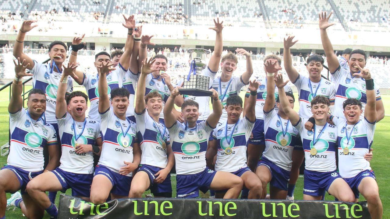 The Warriors celebrate winning the Harold Matthews grand final. Picture: Warren Gannon Photography