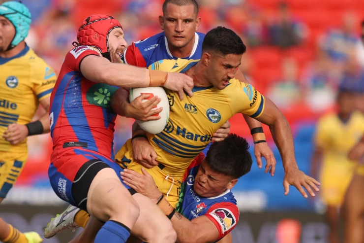 Parramatta’s Dylan Brown on the attack against Newcastle. The Warriors have ruled out an offer for the Kiwi international.